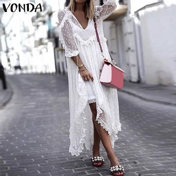 vonda summer white lace dress 2020 women v-neck dot hollow asymmetrical hem dress holiday cardigan vestidos plus size s-5xl1, White;black
vonda summer white lace dress 2020 women v-neck dot hollow asymmetrical hem dress holiday cardigan vestidos plus size s-5xl1, White;black
