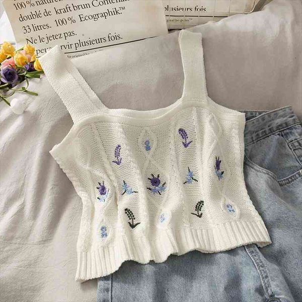 women knitted crop camis ladies floral embroidery knitted short vest summer sweater vintage tank crop camis top, White
women knitted crop camis ladies floral embroidery knitted short vest summer sweater vintage tank crop camis top, White