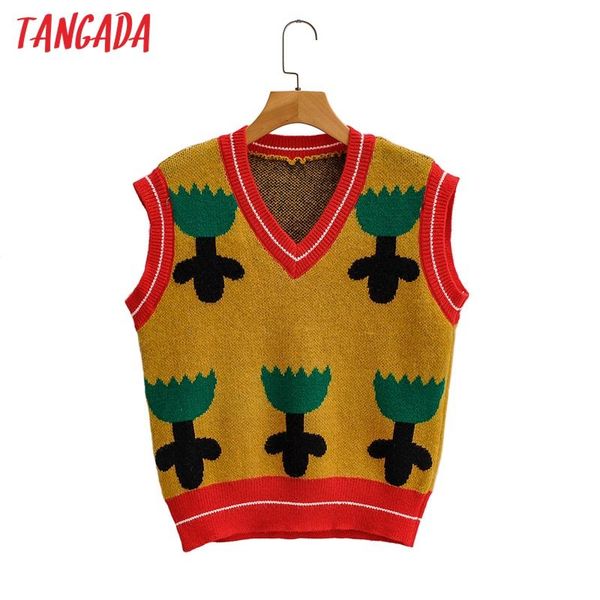 women's sweaters tangada fall 2021 women flower sweater sleeveless knitted pullover v neck sweet jumper 1f169, White;black
women's sweaters tangada fall 2021 women flower sweater sleeveless knitted pullover v neck sweet jumper 1f169, White;black