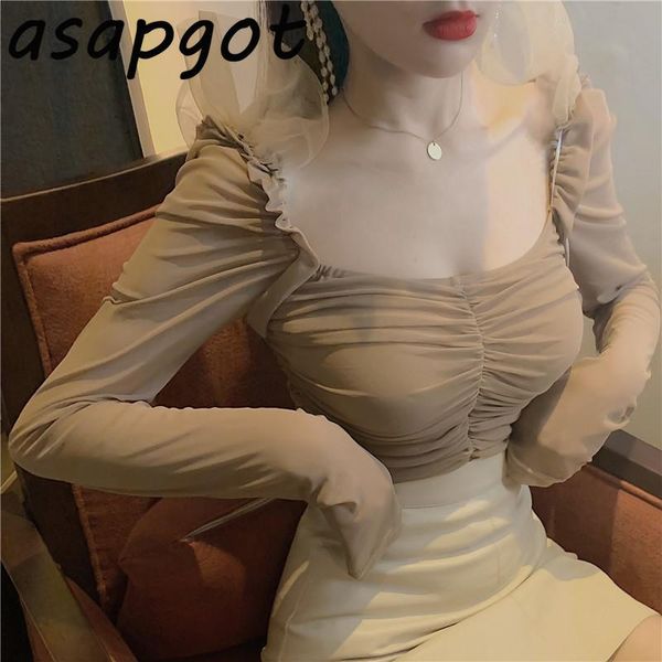 square neck khaki chiffon blouse women new korean chic wild bottom long sleeve black shirts fashion retro elegant, White
square neck khaki chiffon blouse women new korean chic wild bottom long sleeve black shirts fashion retro elegant, White