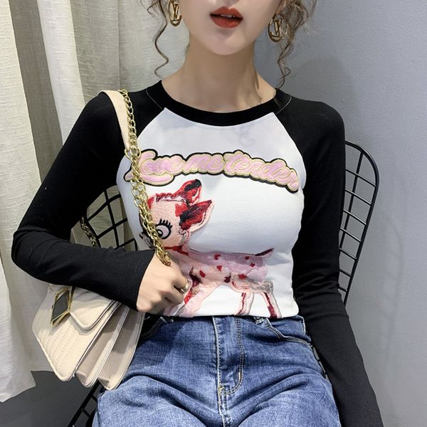 autumn 2020 tight t-shirt women's long sleeve embroidered color matching round neck stitching sleeve slim bottoming coat t-shirt nfs, White
autumn 2020 tight t-shirt women's long sleeve embroidered color matching round neck stitching sleeve slim bottoming coat t-shirt nfs, White
