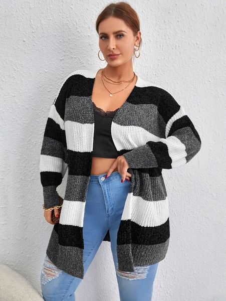 plus color block drop shoulder cardigan z5vt#, Black
plus color block drop shoulder cardigan z5vt#, Black