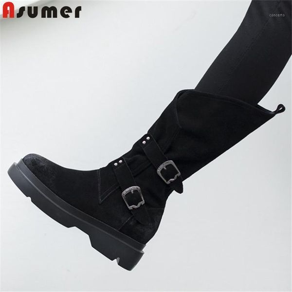 asumer 2020 mid calf boots women suede leather buckle zip flat platform shoes autumn winter motorcycle boots female1, Black
asumer 2020 mid calf boots women suede leather buckle zip flat platform shoes autumn winter motorcycle boots female1, Black