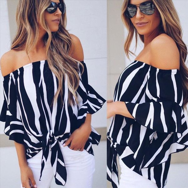 fashion womens summer striped shirts ladies off shoulder mid flare sleeve loose casual blouse cotton, White
fashion womens summer striped shirts ladies off shoulder mid flare sleeve loose casual blouse cotton, White