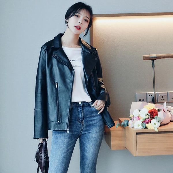 women's leather & faux winter casual coat women slim short turn-down collar motor biker jackets ladies long sleeve outerwear female y45, Black
women's leather & faux winter casual coat women slim short turn-down collar motor biker jackets ladies long sleeve outerwear female y45, Black