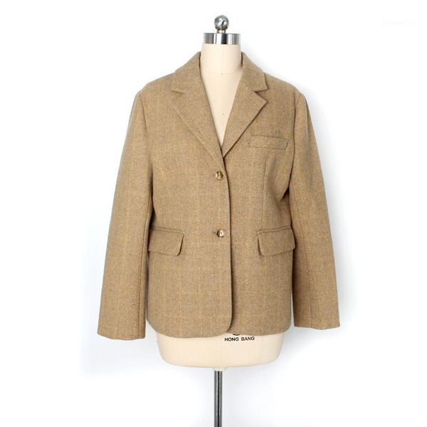 

women's suits & blazers perhaps u women vintage blazer khaki pocket button faux woolen blend long sleeve notch collar c03061, White;black