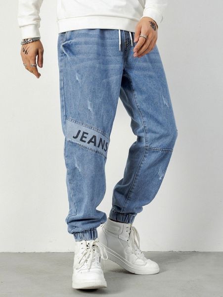 men letter graphic drawstring waist cat scratch jogger jeans 82pc#, Blue
men letter graphic drawstring waist cat scratch jogger jeans 82pc#, Blue