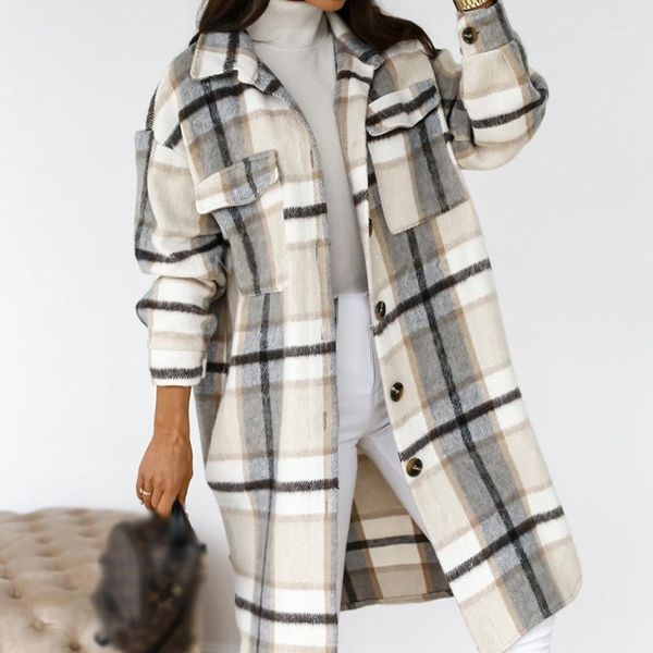 2020 thick woolen plaid women's coat mid-length long sleeve single breasted pocket female jacket autumn fashion ladies overcoat1, Black
2020 thick woolen plaid women's coat mid-length long sleeve single breasted pocket female jacket autumn fashion ladies overcoat1, Black
