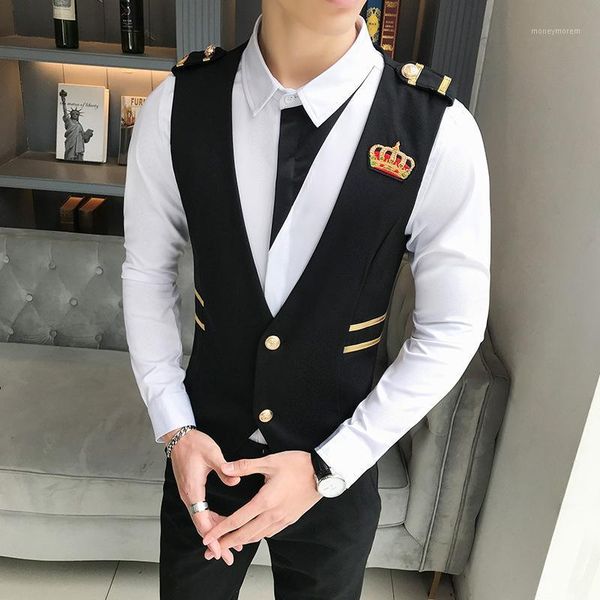 solid color small crown embroidered men's waistcoat nightclub bar suit vest hair stylist work clothes1, Black;white
solid color small crown embroidered men's waistcoat nightclub bar suit vest hair stylist work clothes1, Black;white
