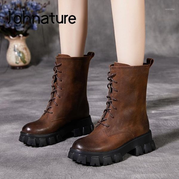 johnature leisure platform boots women shoes retro genuine leather lace-up new winter round toe sewing flat with ankle boots1, Black
johnature leisure platform boots women shoes retro genuine leather lace-up new winter round toe sewing flat with ankle boots1, Black