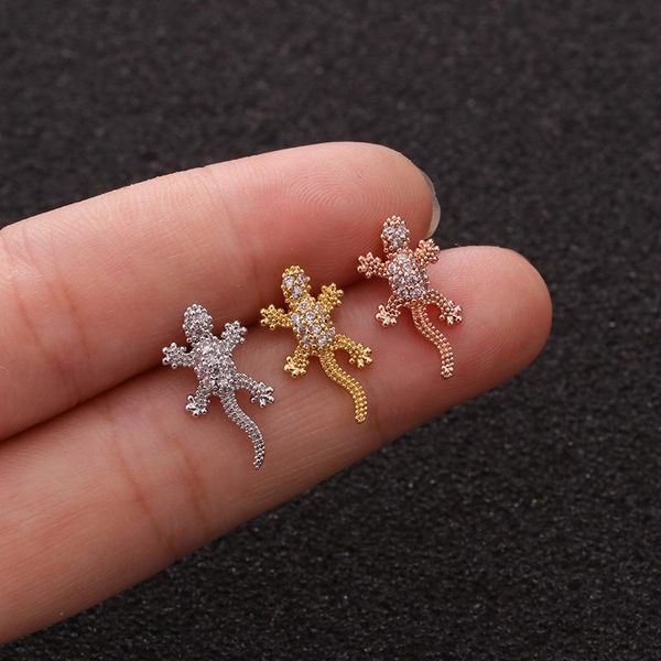 1pcs stud ear piercing jewelry animal gecko cartilage earring lizard reptile tragus conch screw fashion back earring, Golden;silver
1pcs stud ear piercing jewelry animal gecko cartilage earring lizard reptile tragus conch screw fashion back earring, Golden;silver