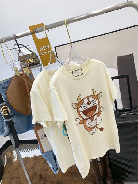 year of the ox doraemon embroidery series short sleeve star net red t-shirt for men and women, White
year of the ox doraemon embroidery series short sleeve star net red t-shirt for men and women, White