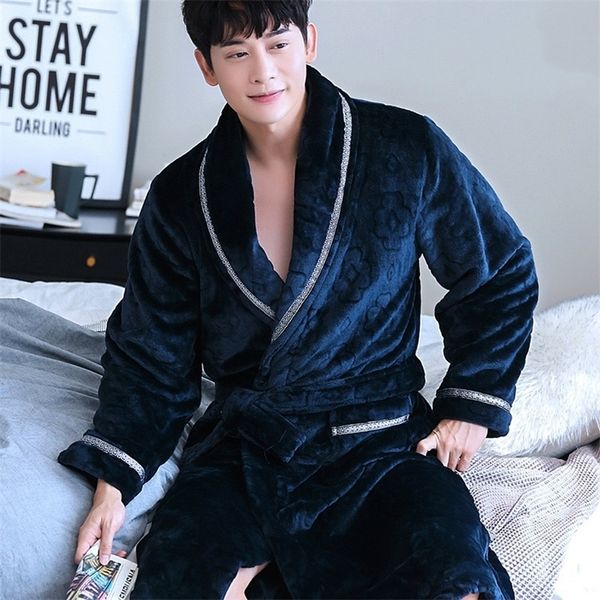 h5959 men robe autumn winter thick corals velvet nightwear flannel bathrobe male large size long sleeve comfortable sleepwear 201109, Black;brown
h5959 men robe autumn winter thick corals velvet nightwear flannel bathrobe male large size long sleeve comfortable sleepwear 201109, Black;brown