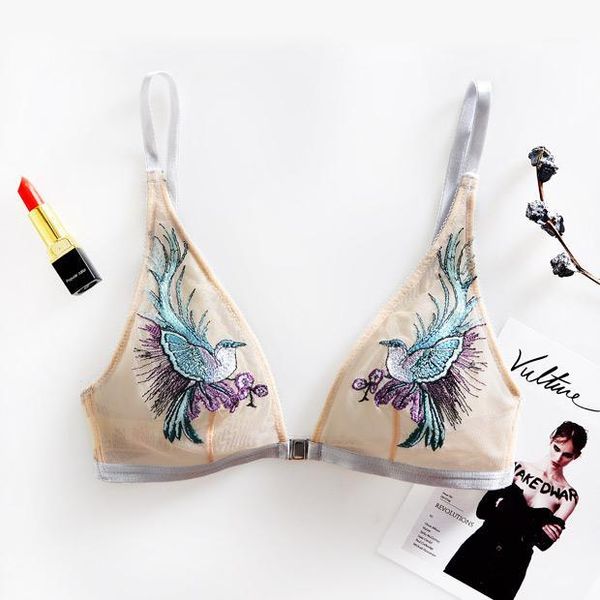 bralette ultra-thin front button wireless bra triangle cup embroidery gauze bra1, Red;black 
bralette ultra-thin front button wireless bra triangle cup embroidery gauze bra1, Red;black