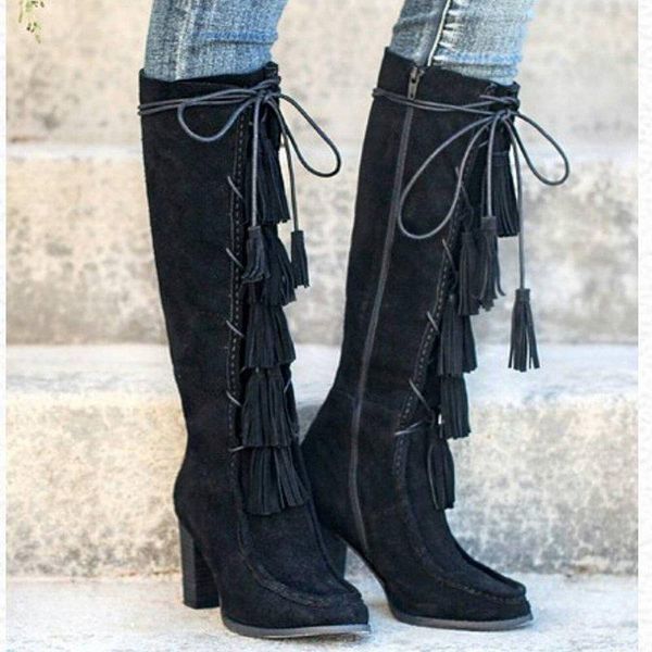 women boots pu leather fringe retro casual womans booties gladiator high heel shoes ladies fashion botas mujer invierno tw592, Black
women boots pu leather fringe retro casual womans booties gladiator high heel shoes ladies fashion botas mujer invierno tw592, Black