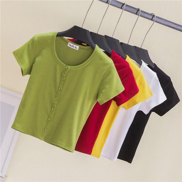cotton o neck button female t shirt basic korean vintage red high waist tees casual solid color tee slim women tshirt, White
cotton o neck button female t shirt basic korean vintage red high waist tees casual solid color tee slim women tshirt, White