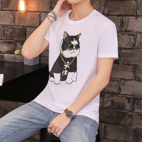 short korean version slim round neck printing half sleeve summer men's solid color white t-shirt trend in 2019, White;black
short korean version slim round neck printing half sleeve summer men's solid color white t-shirt trend in 2019, White;black