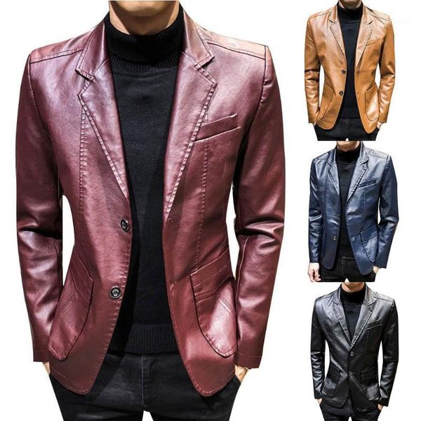 autumn winter men solid color faux leather suit jacket long sleeve lapel blazer fashion clothing men's leather jackets1, Black;brown 
autumn winter men solid color faux leather suit jacket long sleeve lapel blazer fashion clothing men's leather jackets1, Black;brown