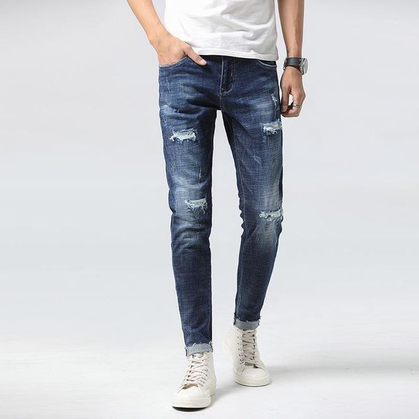 fashionable summer new men's perforated beggars' pants elastic slim leggings amazon new1, Blue
fashionable summer new men's perforated beggars' pants elastic slim leggings amazon new1, Blue