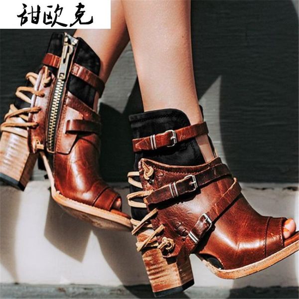2020 fashion rome ankle boots vintage leather casual high heels women's buckle zipper peep toe summer shoes for women boots, Black
2020 fashion rome ankle boots vintage leather casual high heels women's buckle zipper peep toe summer shoes for women boots, Black