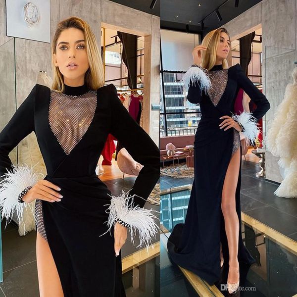 black evening dresses high neck high side split feather mermaid prom dresses custom made long sleeve formal party gowns robes de soiree, Black;red
black evening dresses high neck high side split feather mermaid prom dresses custom made long sleeve formal party gowns robes de soiree, Black;red