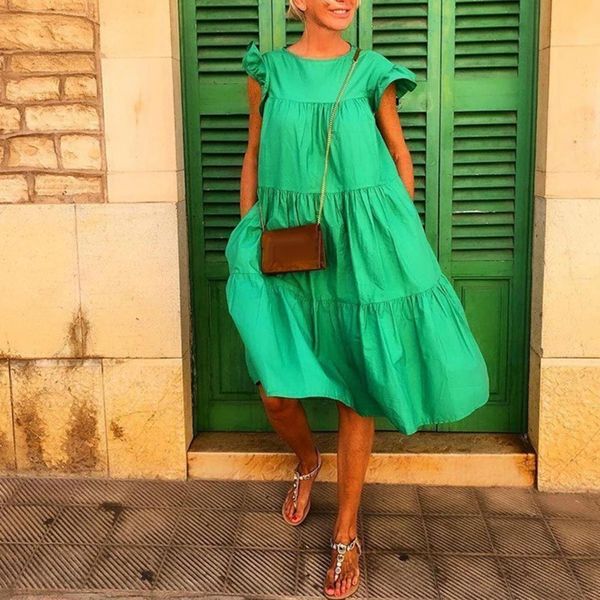 women casual solid color o neck ruffled short sleeve large hem a line midi dress drop shipping, Black;gray
women casual solid color o neck ruffled short sleeve large hem a line midi dress drop shipping, Black;gray