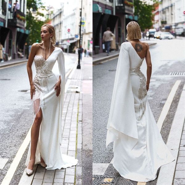 modern fashion mermaid wedding dress one sleeve glitter sequins high-split bridal gowns custom made sweep train wedding dress, White
modern fashion mermaid wedding dress one sleeve glitter sequins high-split bridal gowns custom made sweep train wedding dress, White