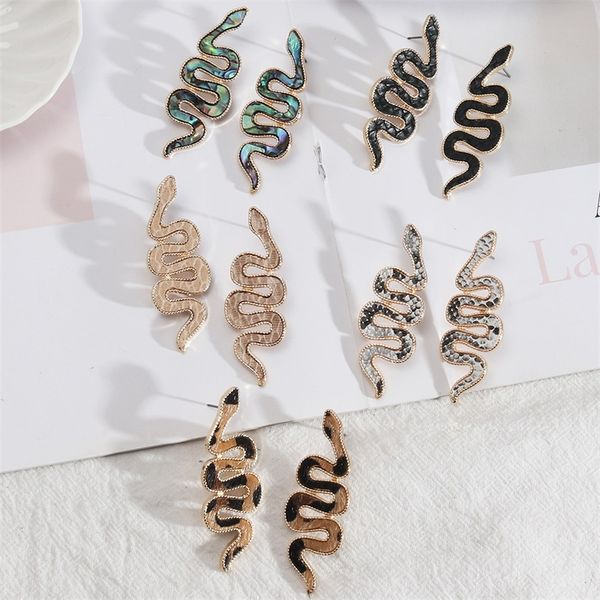 snake shape abalone shell paper leopard leather charms stud earrings gold color brincos pendientes fashion brand jewelry women, Golden 
snake shape abalone shell paper leopard leather charms stud earrings gold color brincos pendientes fashion brand jewelry women, Golden