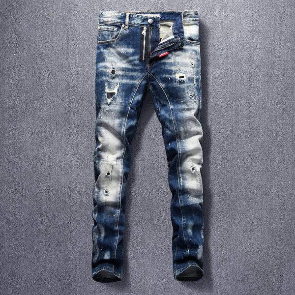 italian style fashion men jeans retro blue slim fit hip hop ripped denim trousers streetwear patchwork designer biker pants
italian style fashion men jeans retro blue slim fit hip hop ripped denim trousers streetwear patchwork designer biker pants