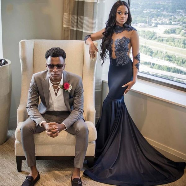 2021 dark grey prom dresses mermaid illusion see through half sleeves formal evening gowns applique beading sweep train satin party, Black
2021 dark grey prom dresses mermaid illusion see through half sleeves formal evening gowns applique beading sweep train satin party, Black