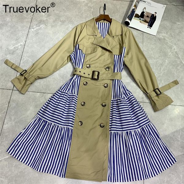 truevoker autumn runway designer navy blue striped trench coat women's long sleeve turn down collar belted long outerwear, Tan;black
truevoker autumn runway designer navy blue striped trench coat women's long sleeve turn down collar belted long outerwear, Tan;black