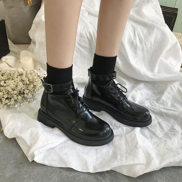 retro british style square head women's boots lace-up motorcycle boots temperament short fashion wild trend knight, Black
retro british style square head women's boots lace-up motorcycle boots temperament short fashion wild trend knight, Black