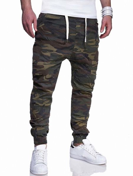 men camo print drawstring waist pants o7ps#, Black