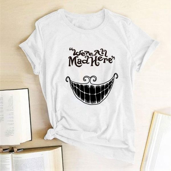 we're all mad here printing t-shirts women summer graphic tees streetwear shirts for women loose short sleeve for teens, White
we're all mad here printing t-shirts women summer graphic tees streetwear shirts for women loose short sleeve for teens, White