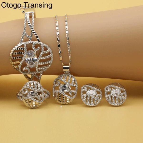 Otogo Transing Silver Color Bridal Jewelry White Zircon Jewelry Sets For Women Earrings/Pendant/Necklace/Rings/Bracelet
Otogo Transing Silver Color Bridal Jewelry White Zircon Jewelry Sets For Women Earrings/Pendant/Necklace/Rings/Bracelet