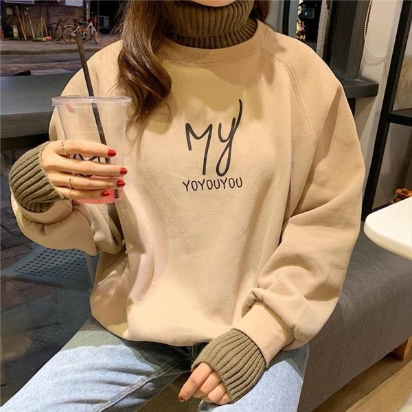 autumn and winter pullover womens loose large size turtleneck letter printing plus velvet pullover female students casual, Black
autumn and winter pullover womens loose large size turtleneck letter printing plus velvet pullover female students casual, Black