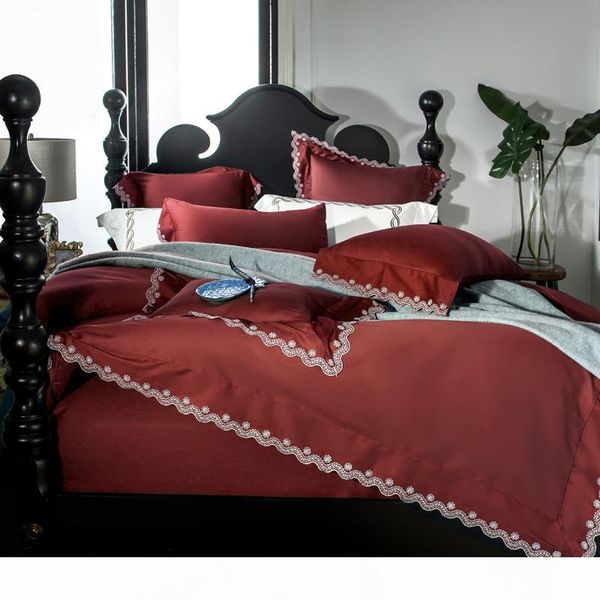 wine red luxury 60s sanding egyptian cotton embroidery bedding set pure color duvet cover bed linen bed sheet pillowcases 4 7pcs 
wine red luxury 60s sanding egyptian cotton embroidery bedding set pure color duvet cover bed linen bed sheet pillowcases 4 7pcs