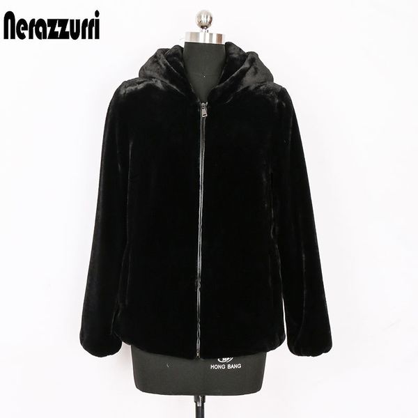 nerazzurri winter faux fur jacket women with hood long sleeve zipper warm fluffy fake fur jackets for women rex rabbit fur coat 201110, Black
nerazzurri winter faux fur jacket women with hood long sleeve zipper warm fluffy fake fur jackets for women rex rabbit fur coat 201110, Black