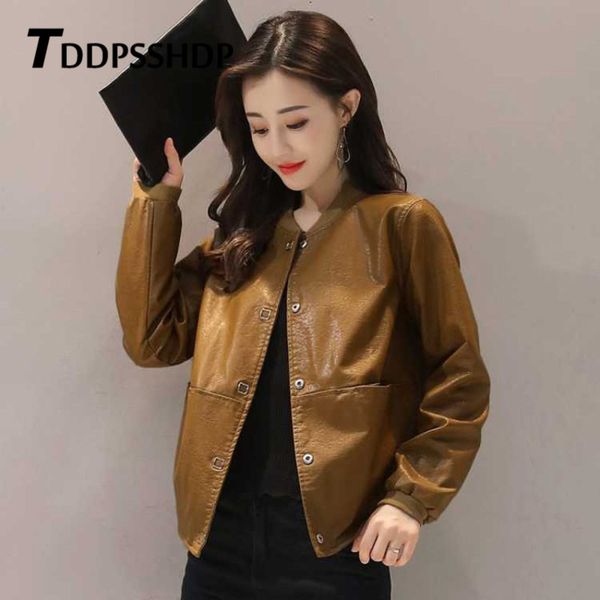 short 2019 spring new loose pu leather jacket black red caramel brown color female coat, Tan;black
short 2019 spring new loose pu leather jacket black red caramel brown color female coat, Tan;black