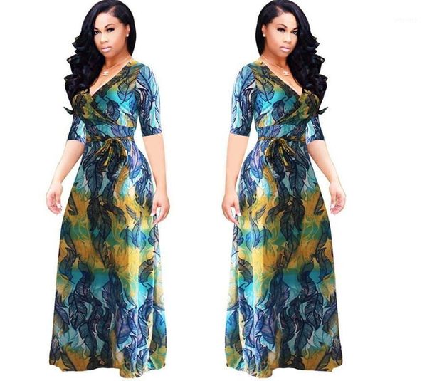 women plus size v-neck printed floral maxi dress belt boho clothes1, White;black
women plus size v-neck printed floral maxi dress belt boho clothes1, White;black