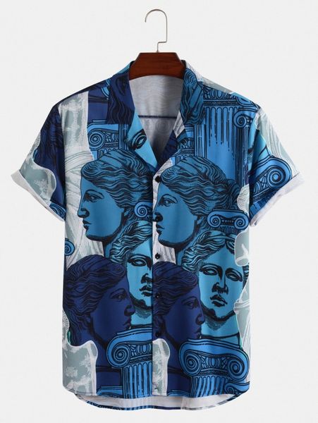 men figure graphic button through shirt v4ap#, White;black 
men figure graphic button through shirt v4ap#, White;black