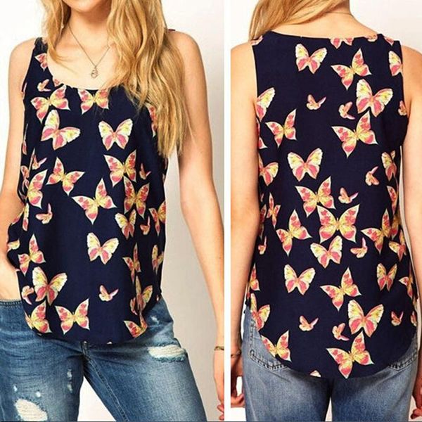 women's tanks & camis summer fashion chiffon printed vest women tank butterfly casual o-neck sleeveless, White
women's tanks & camis summer fashion chiffon printed vest women tank butterfly casual o-neck sleeveless, White