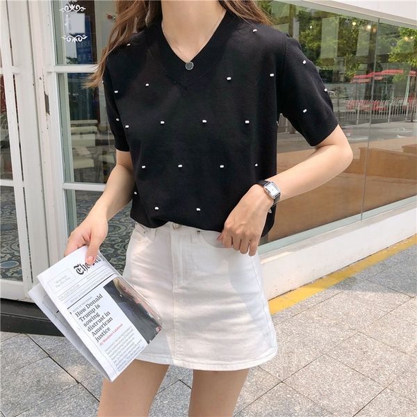 2019 summer new women's thin korean version versatile short sleeve knitted women's loose ice silk bottoming t- type t-shirt shirt, White
2019 summer new women's thin korean version versatile short sleeve knitted women's loose ice silk bottoming t- type t-shirt shirt, White