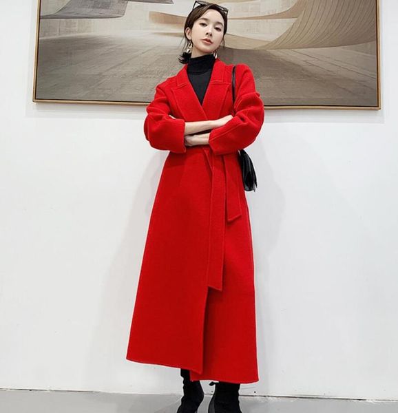 women's wool & blends autumn winter fashion double-sided cashmere coat female solid color belt loose outwear ladies casual long woolen, Black
women's wool & blends autumn winter fashion double-sided cashmere coat female solid color belt loose outwear ladies casual long woolen, Black