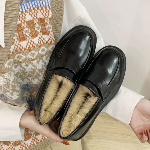 2021 the new women's toe oxfords shoes british moccasins with skin 4e3l, Black