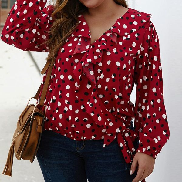 women's blouses & shirts plus size blouse women long sleeves v-neck wave point ruffles easy elegant female blusa feminina 2021, White
women's blouses & shirts plus size blouse women long sleeves v-neck wave point ruffles easy elegant female blusa feminina 2021, White