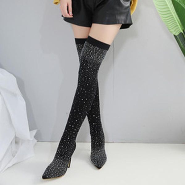women's thigh high women sock boots ladies pointed toe thin heels over the knee boots glitter rhinestone drop shipping, Black
women's thigh high women sock boots ladies pointed toe thin heels over the knee boots glitter rhinestone drop shipping, Black