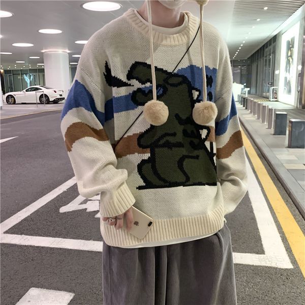 new 2021 around neck of the cartoon small dinosaur male tendency wild street wide knitted sweater z2x8, White;black
new 2021 around neck of the cartoon small dinosaur male tendency wild street wide knitted sweater z2x8, White;black