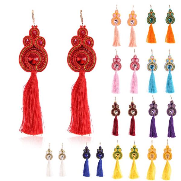 kpacota soutache long tassel earrings ethnic boho new fashion jewelry women colour accessories handmade drop earring oorbellen, Silver