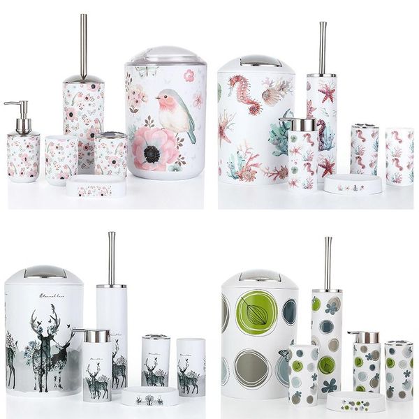 nordic 6pcs/set printing bathroom accessory set lotion dispenser toothbrush holder tumbler cup soap dish toilet brush trash can
nordic 6pcs/set printing bathroom accessory set lotion dispenser toothbrush holder tumbler cup soap dish toilet brush trash can